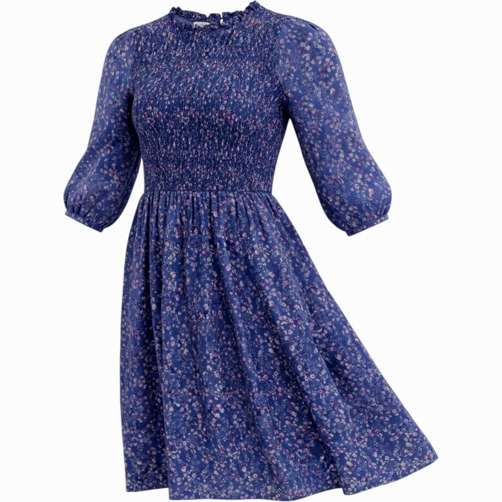Penelope Rose Drop Waist Prairie Dress Women S Cottage Ditsy Floral Smocked Navy